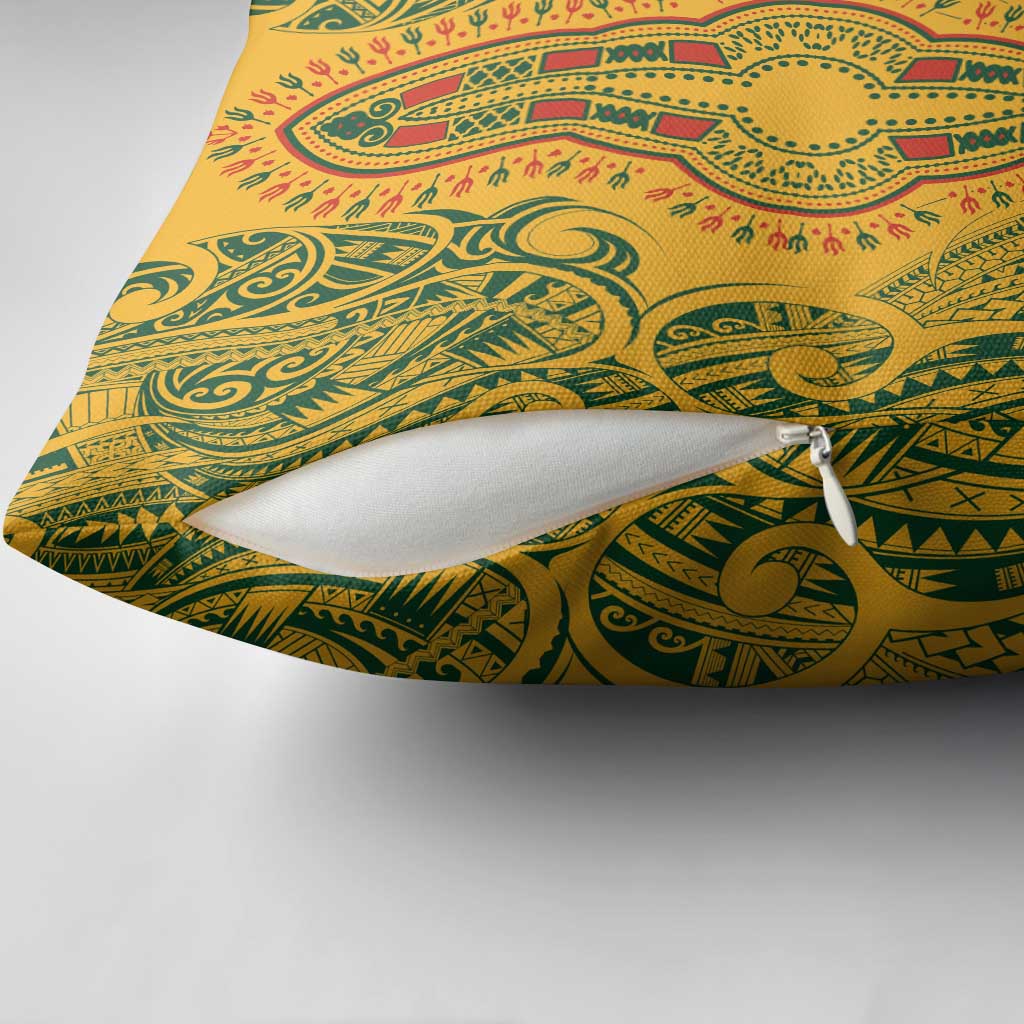 Dashiki and Polynesian Pattern Pillow Cover Afro Pacific Culture Gold Version