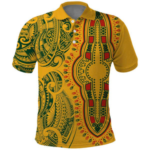 Dashiki and Polynesian Pattern Polo Shirt Afro Pacific Culture Gold Version