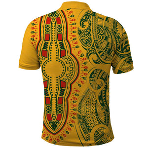 Dashiki and Polynesian Pattern Polo Shirt Afro Pacific Culture Gold Version