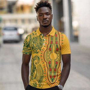 Dashiki and Polynesian Pattern Polo Shirt Afro Pacific Culture Gold Version