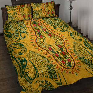 Dashiki and Polynesian Pattern Quilt Bed Set Afro Pacific Culture Gold Version