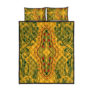 Dashiki and Polynesian Pattern Quilt Bed Set Afro Pacific Culture Gold Version