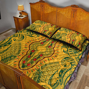 Dashiki and Polynesian Pattern Quilt Bed Set Afro Pacific Culture Gold Version