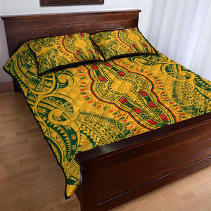 Dashiki and Polynesian Pattern Quilt Bed Set Afro Pacific Culture Gold Version