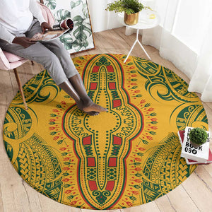 Dashiki and Polynesian Pattern Round Carpet Afro Pacific Culture Gold Version