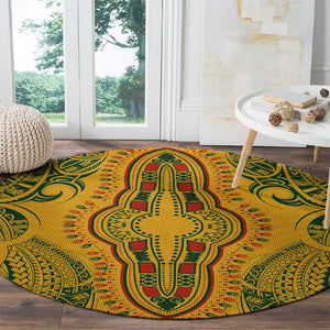 Dashiki and Polynesian Pattern Round Carpet Afro Pacific Culture Gold Version