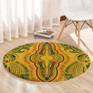 Dashiki and Polynesian Pattern Round Carpet Afro Pacific Culture Gold Version