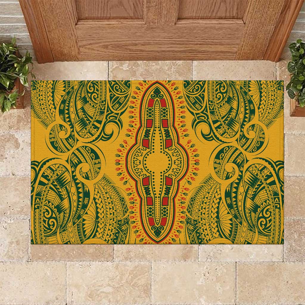 Dashiki and Polynesian Pattern Rubber Doormat Afro Pacific Culture Gold Version