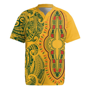 Dashiki and Polynesian Pattern Rugby Jersey Afro Pacific Culture Gold Version