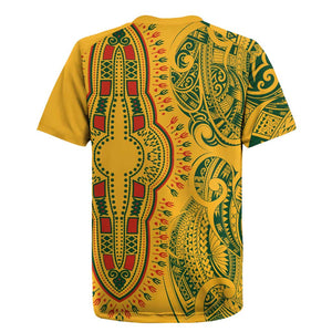 Dashiki and Polynesian Pattern Rugby Jersey Afro Pacific Culture Gold Version