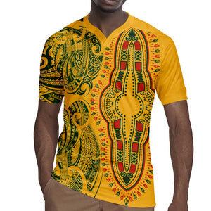 Dashiki and Polynesian Pattern Rugby Jersey Afro Pacific Culture Gold Version