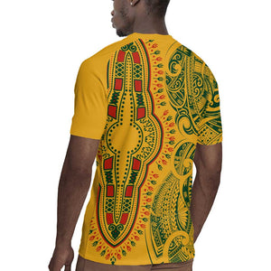 Dashiki and Polynesian Pattern Rugby Jersey Afro Pacific Culture Gold Version