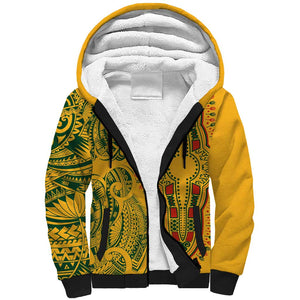 Dashiki and Polynesian Pattern Sherpa Hoodie Afro Pacific Culture Gold Version