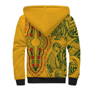 Dashiki and Polynesian Pattern Sherpa Hoodie Afro Pacific Culture Gold Version