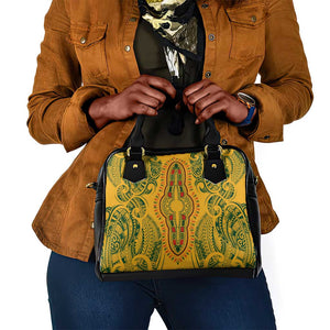 Dashiki and Polynesian Pattern Shoulder Handbag Afro Pacific Culture Gold Version