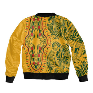 Dashiki and Polynesian Pattern Sleeve Zip Bomber Jacket Afro Pacific Culture Gold Version