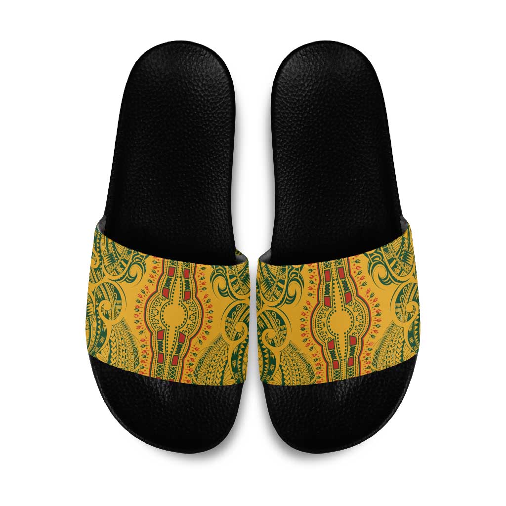 Dashiki and Polynesian Pattern Slide Sandals Afro Pacific Culture Gold Version