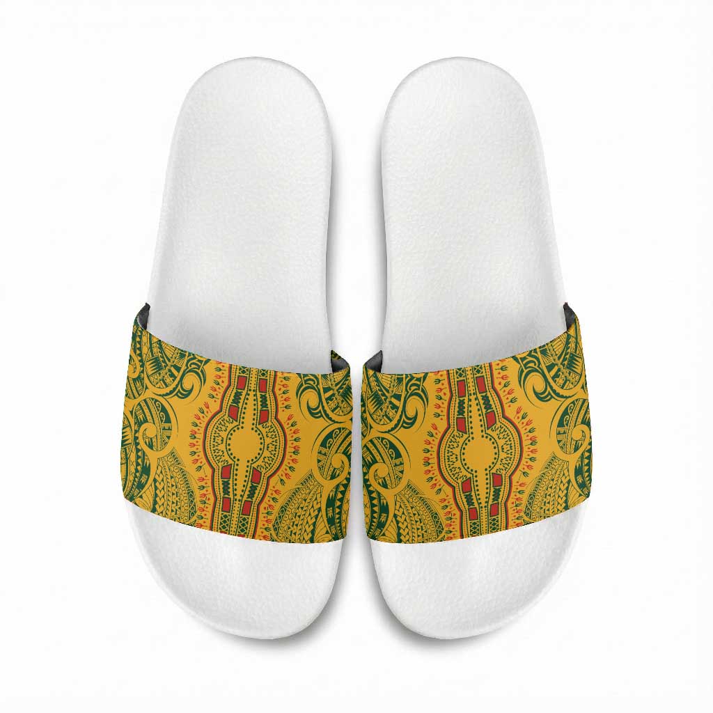 Dashiki and Polynesian Pattern Slide Sandals Afro Pacific Culture Gold Version