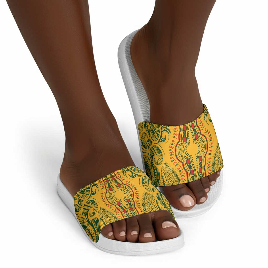 Dashiki and Polynesian Pattern Slide Sandals Afro Pacific Culture Gold Version