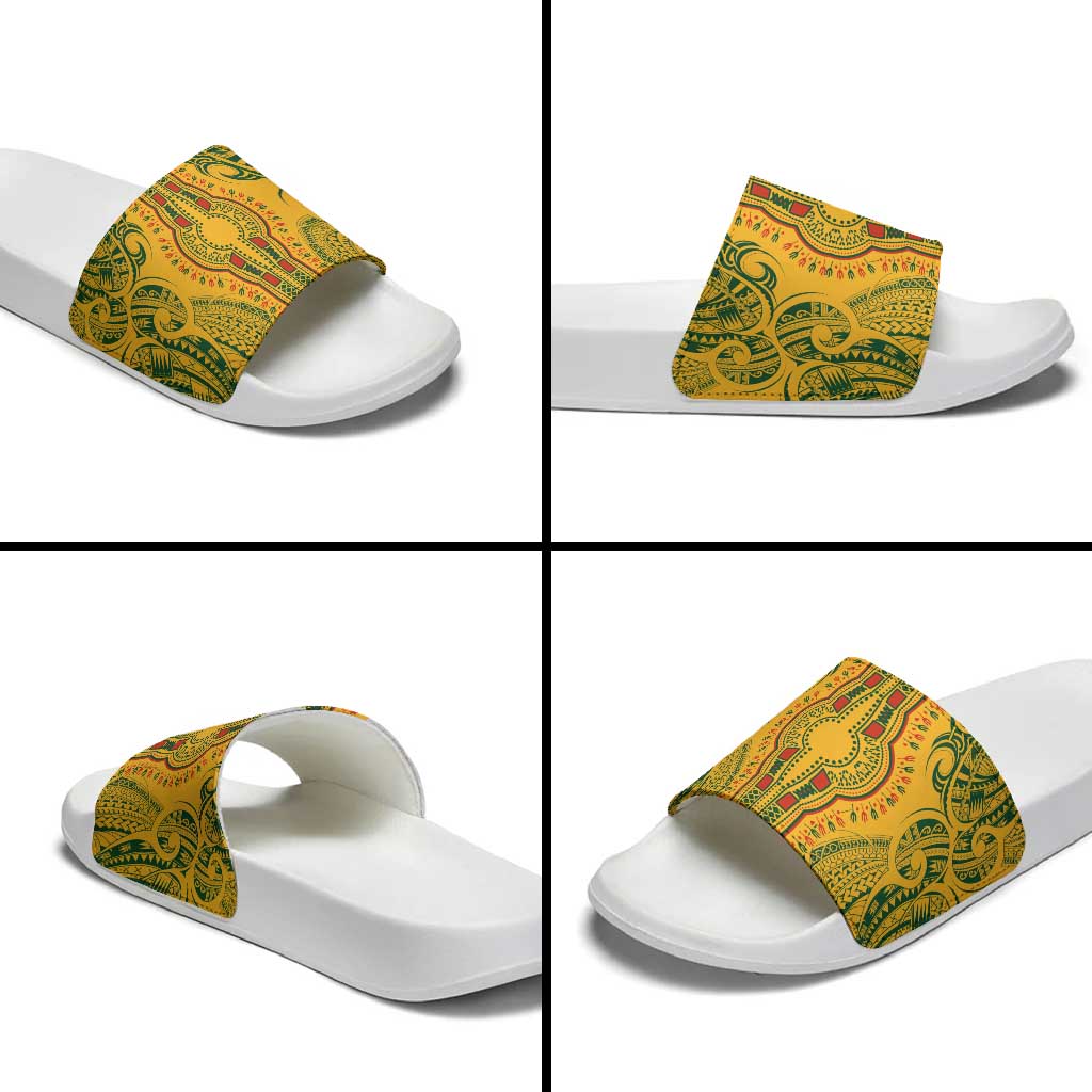 Dashiki and Polynesian Pattern Slide Sandals Afro Pacific Culture Gold Version