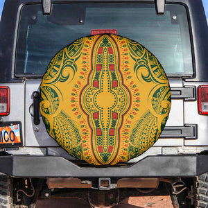 Dashiki and Polynesian Pattern Spare Tire Cover Afro Pacific Culture Gold Version