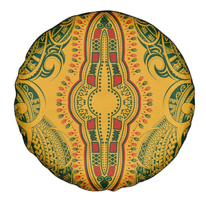 Dashiki and Polynesian Pattern Spare Tire Cover Afro Pacific Culture Gold Version