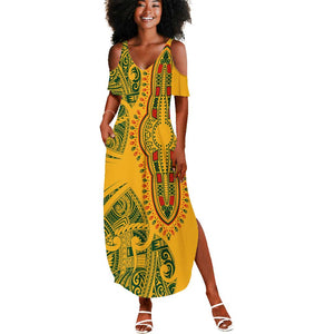 Dashiki and Polynesian Pattern Summer Maxi Dress Afro Pacific Culture Gold Version