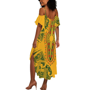 Dashiki and Polynesian Pattern Summer Maxi Dress Afro Pacific Culture Gold Version