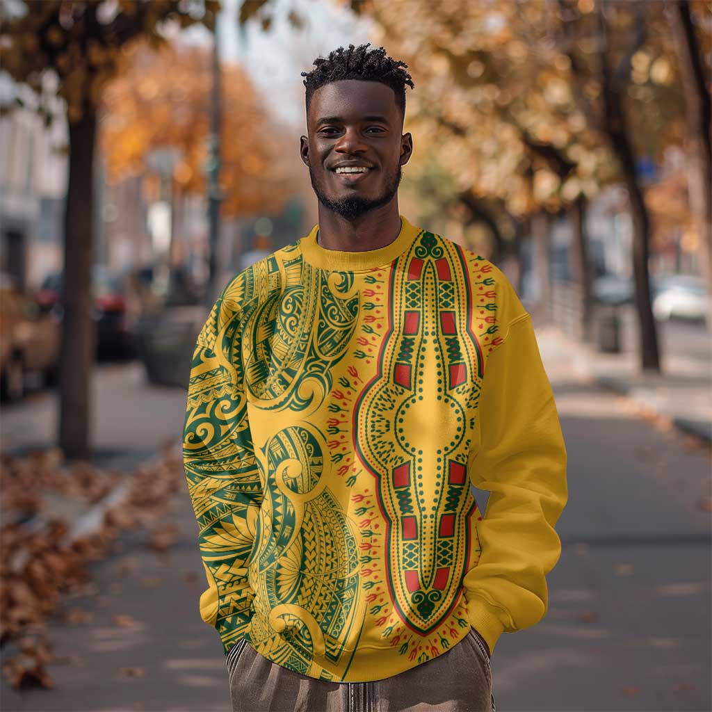 Dashiki and Polynesian Pattern Sweatshirt Afro Pacific Culture Gold Version