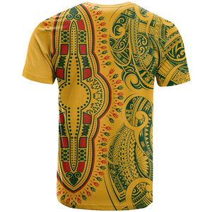 Dashiki and Polynesian Pattern T shirt Afro Pacific Culture Gold Version