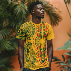 Dashiki and Polynesian Pattern T shirt Afro Pacific Culture Gold Version