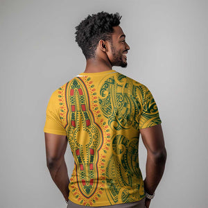 Dashiki and Polynesian Pattern T shirt Afro Pacific Culture Gold Version