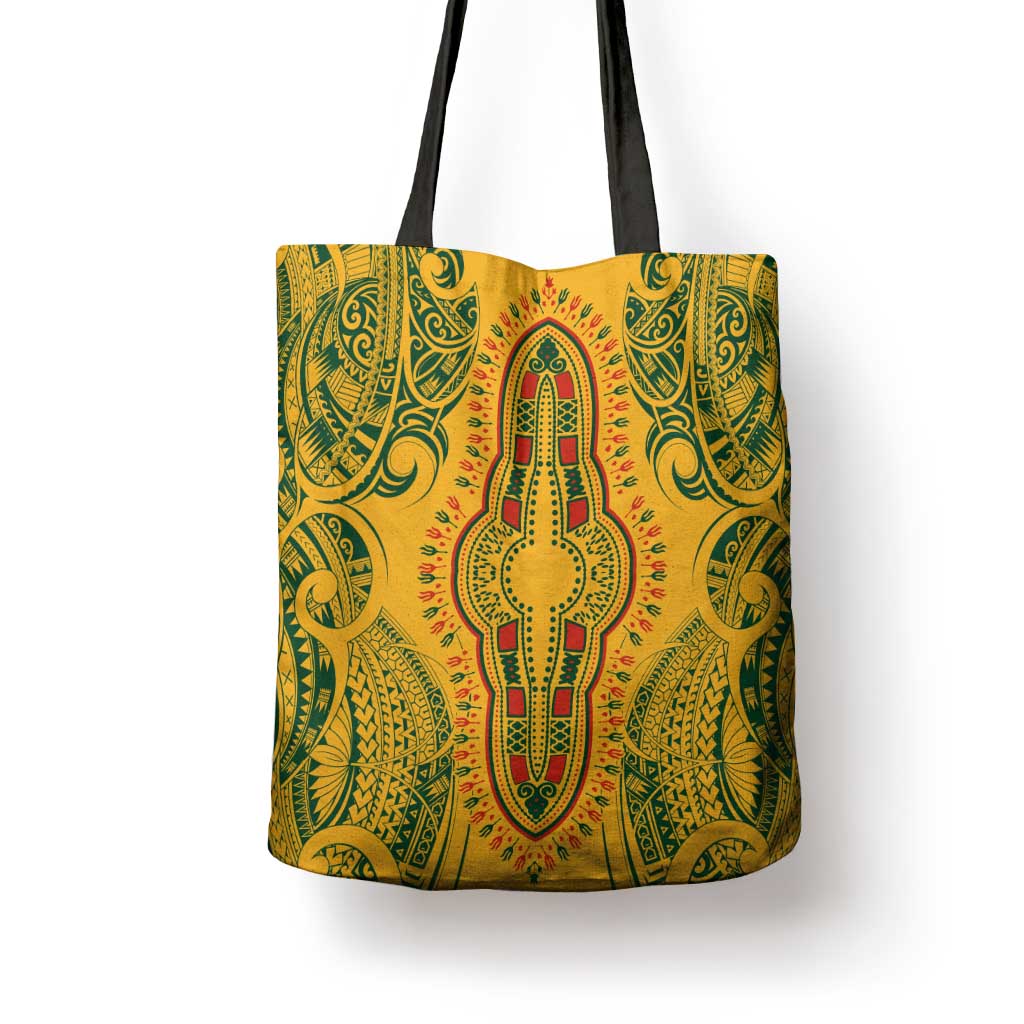 Dashiki and Polynesian Pattern Tote Bag Afro Pacific Culture Gold Version
