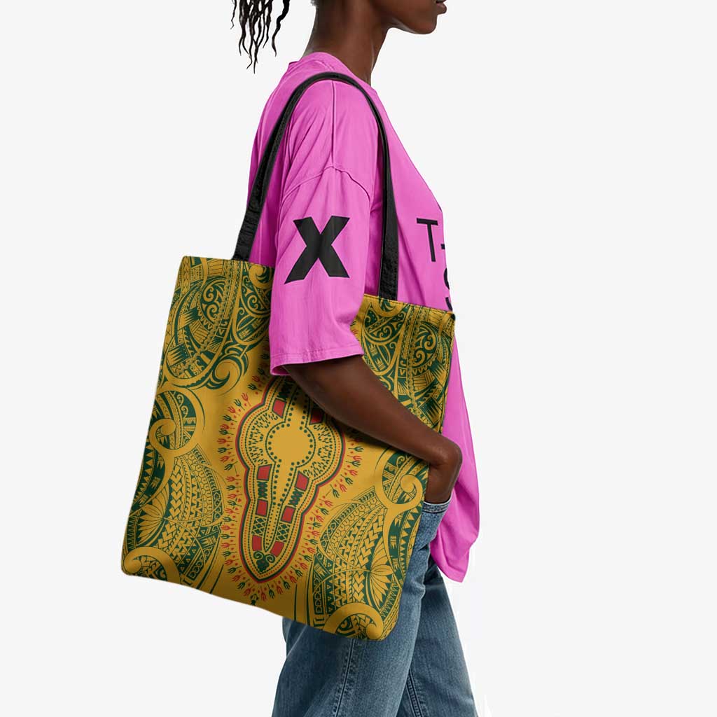 Dashiki and Polynesian Pattern Tote Bag Afro Pacific Culture Gold Version