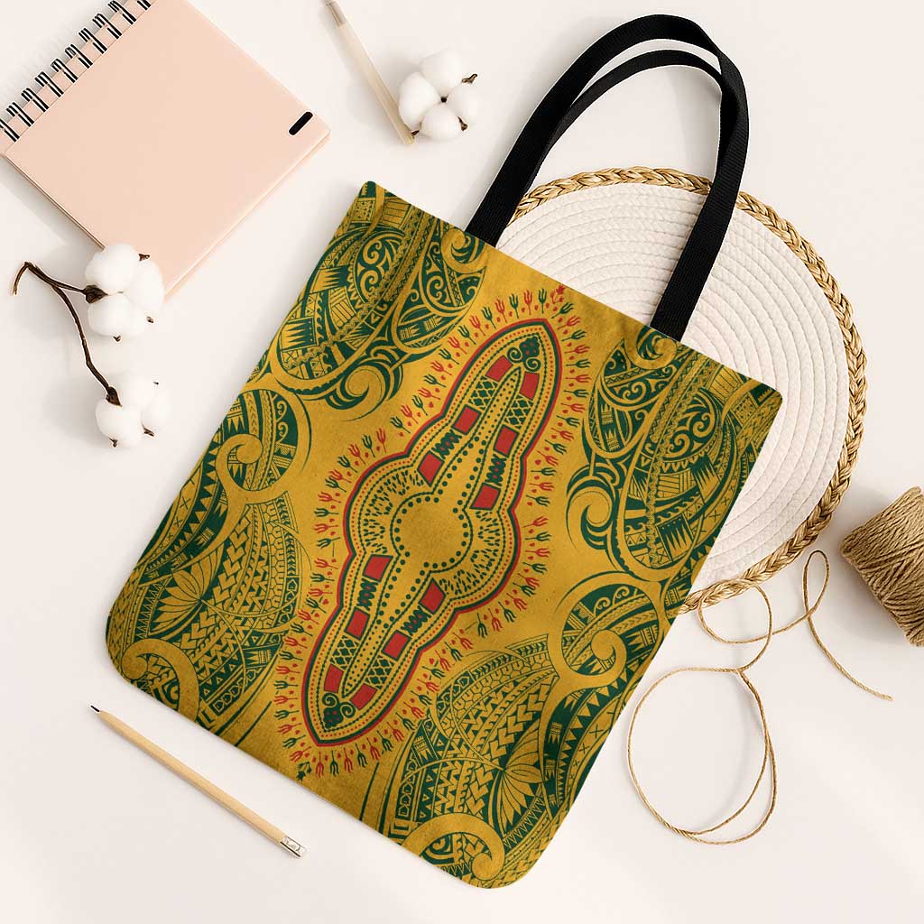 Dashiki and Polynesian Pattern Tote Bag Afro Pacific Culture Gold Version