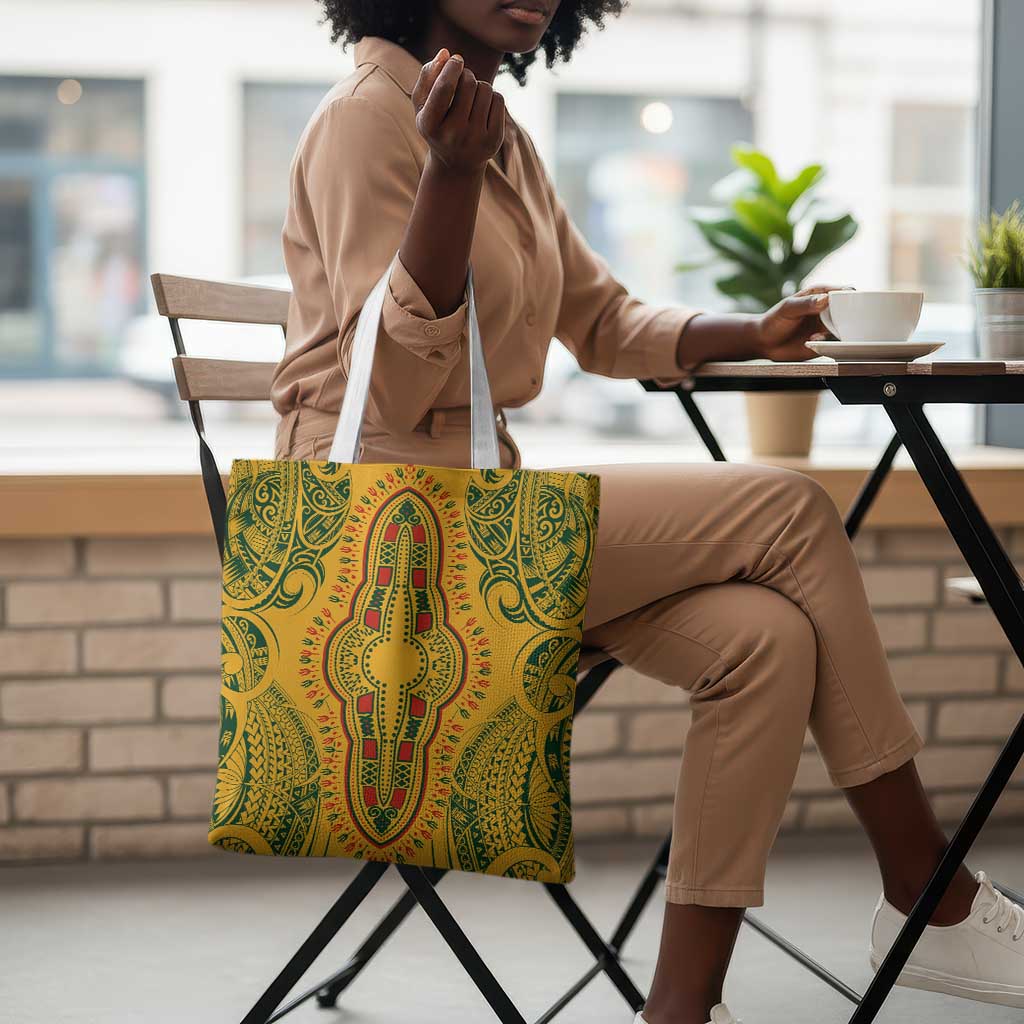 Dashiki and Polynesian Pattern Tote Bag Afro Pacific Culture Gold Version