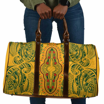 Dashiki and Polynesian Pattern Travel Bag Afro Pacific Culture Gold Version