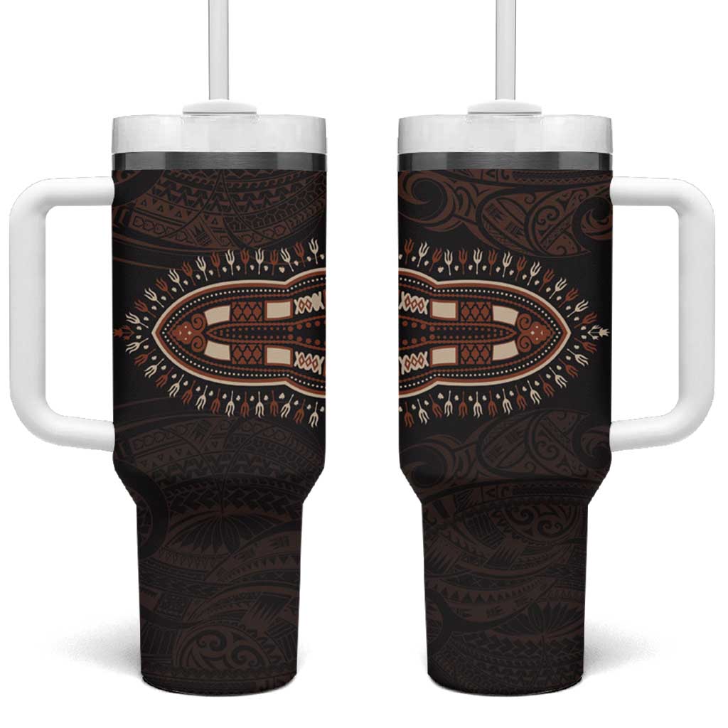 Dashiki and Polynesian Pattern Tumbler With Handle Afro Pacific Culture Gold Version