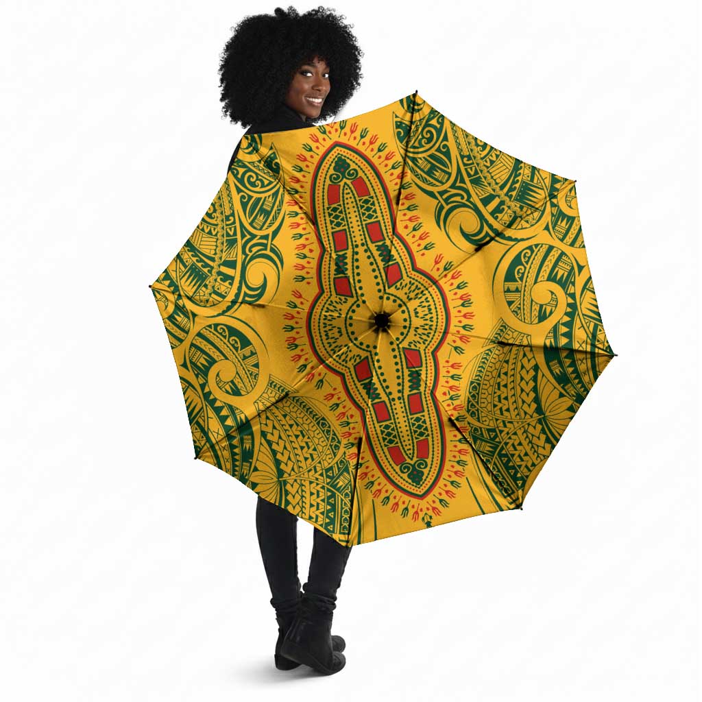 Dashiki and Polynesian Pattern Umbrella Afro Pacific Culture Gold Version