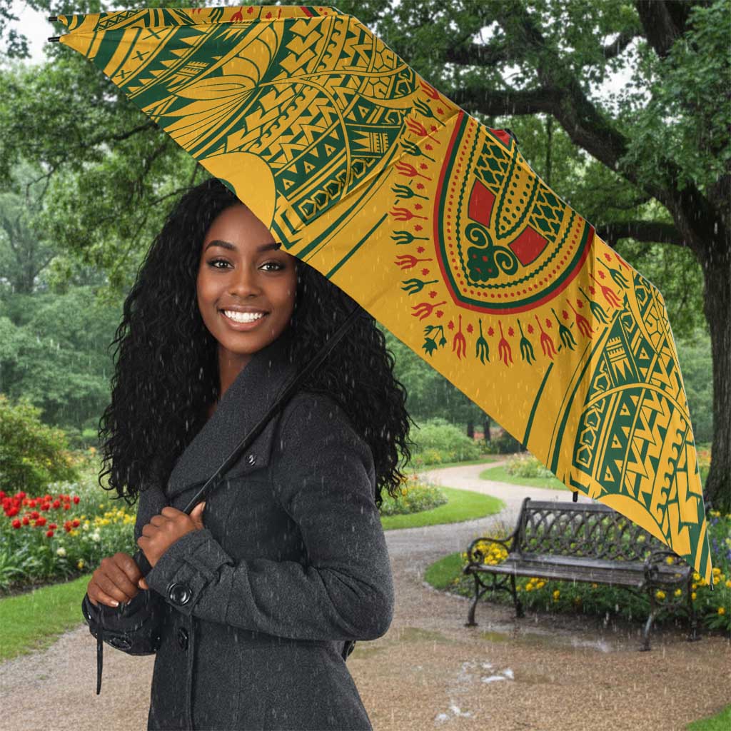 Dashiki and Polynesian Pattern Umbrella Afro Pacific Culture Gold Version