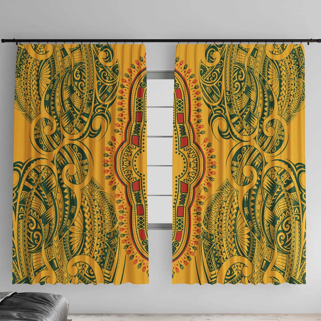 Dashiki and Polynesian Pattern Window Curtain Afro Pacific Culture Gold Version