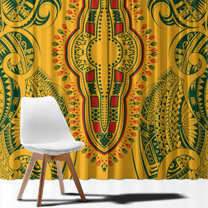 Dashiki and Polynesian Pattern Window Curtain Afro Pacific Culture Gold Version