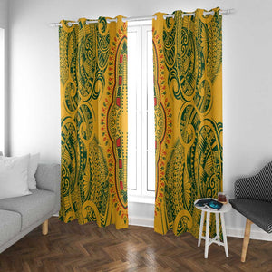 Dashiki and Polynesian Pattern Window Curtain Afro Pacific Culture Gold Version