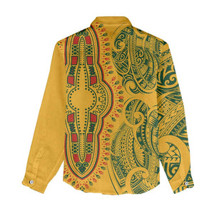 Dashiki and Polynesian Pattern Women Casual Shirt Afro Pacific Culture Gold Version