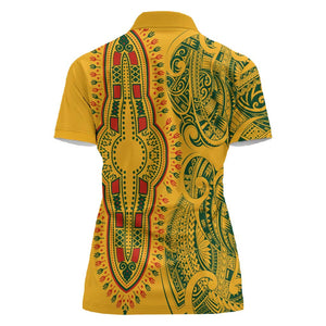 Dashiki and Polynesian Pattern Women Polo Shirt Afro Pacific Culture Gold Version