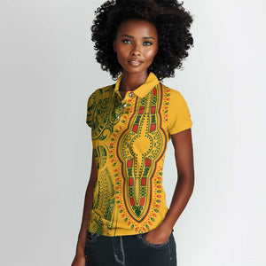 Dashiki and Polynesian Pattern Women Polo Shirt Afro Pacific Culture Gold Version