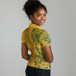 Dashiki and Polynesian Pattern Women Polo Shirt Afro Pacific Culture Gold Version