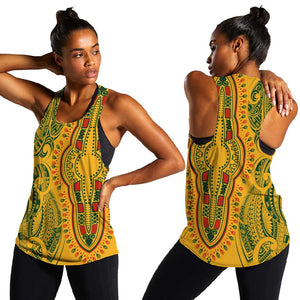 Dashiki and Polynesian Pattern Women Racerback Tank Afro Pacific Culture Gold Version