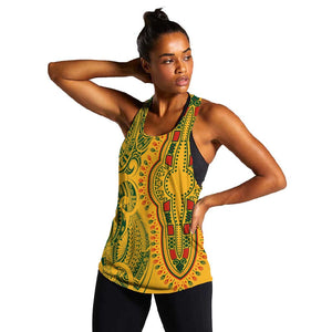 Dashiki and Polynesian Pattern Women Racerback Tank Afro Pacific Culture Gold Version