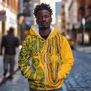 Dashiki and Polynesian Pattern Zip Hoodie Afro Pacific Culture Gold Version